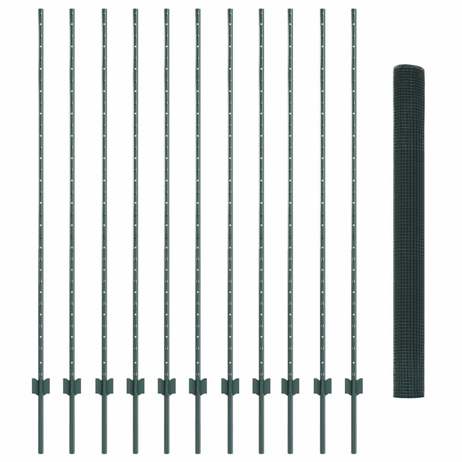 Hecke Met Palen 1,5 X 10 Cm Staal Groen 10 x 1,5 m hek (2,5 x 2,5 cm gaas)