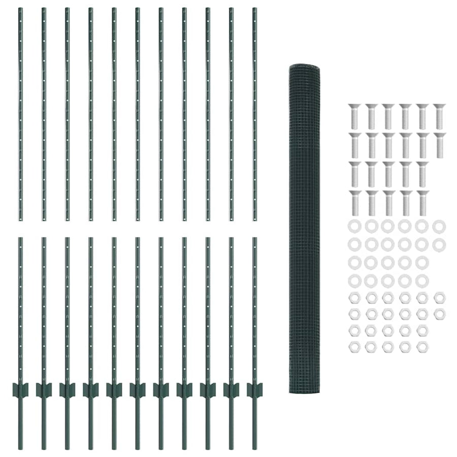 Hecke Met Palen 1,5 X 10 Cm Staal Groen 10 x 1,5 m hek (2,5 x 2,5 cm gaas)