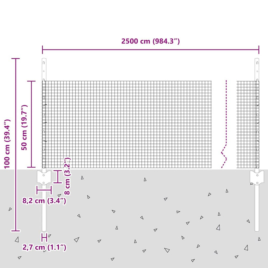 Hek Met Paal 0,5 X 25 M Staal Groen 25 x 0,5 m hek (1,6 x 1,6 cm gaas)