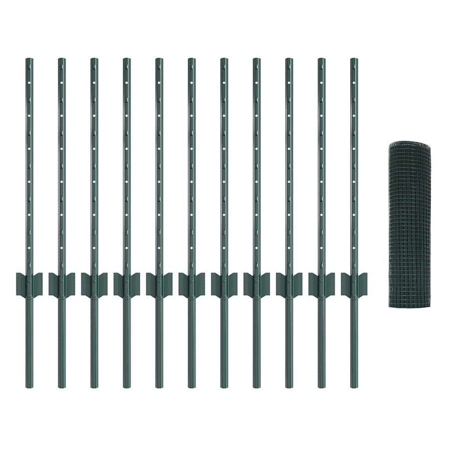 Hecke Met Palen 0,5 X 25 M Staal Groen 25 x 0.5 m hek (2.5 x 2.5 cm gaas)