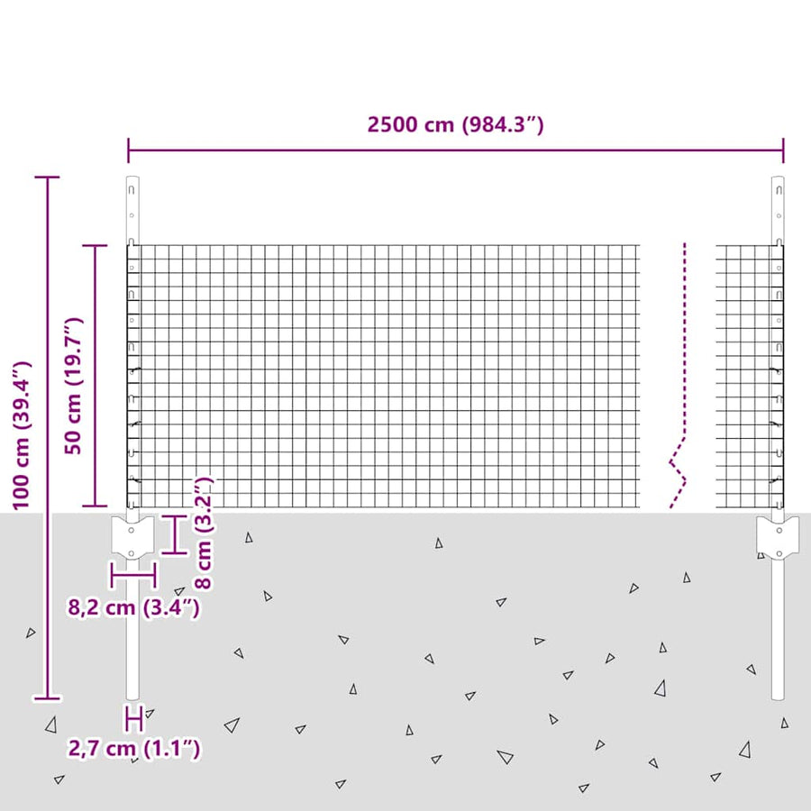 Hecke Met Palen 0,5 X 25 M Staal Groen 25 x 0.5 m hek (2.5 x 2.5 cm gaas)