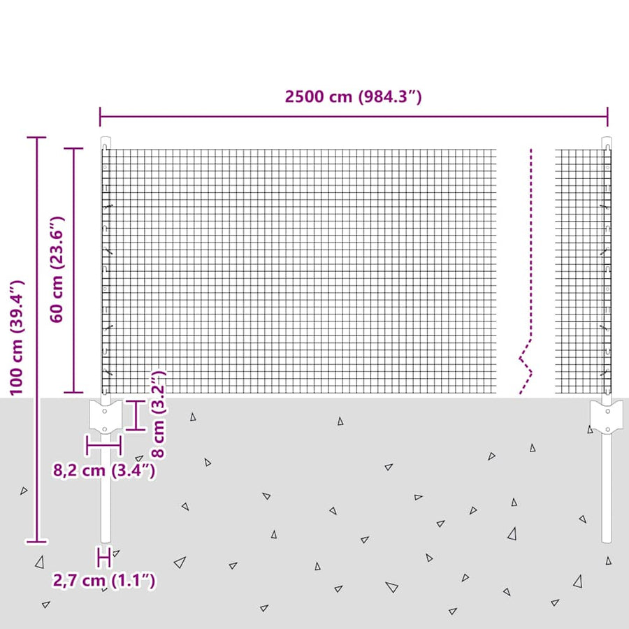 Hek Met Paal 0,6 X 25 M Staal En Pvc Groen 25 x 0,6 m hek (1,6 x 1,6 cm gaas)