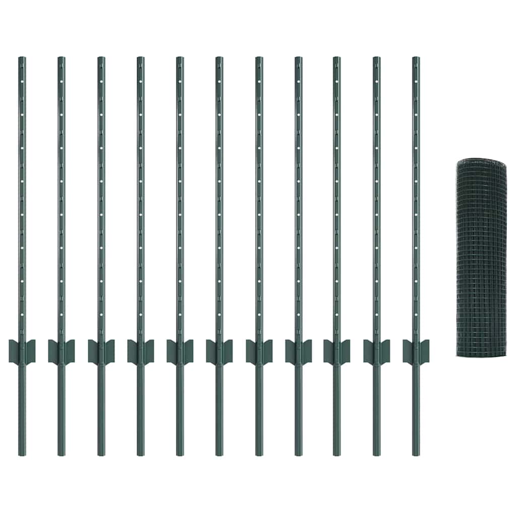 Hek Met Paal 0,8 X 25 M Staal En Pvc Groen 25 x 0,8 m hek (1,2 x 1,2 cm gaas)