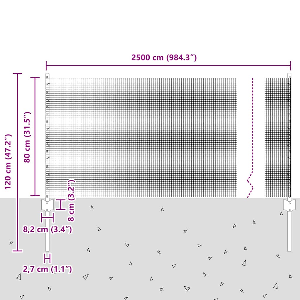 Hek Met Paal 0,8 X 25 M Staal En Pvc Groen 25 x 0,8 m hek (1,2 x 1,2 cm gaas)