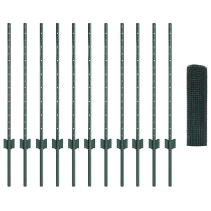 Hek Met Paal 0,8 X 25 M Staal En Pvc Groen 25 x 0,8 m omheining (1,6 x 1,6 cm gaas)