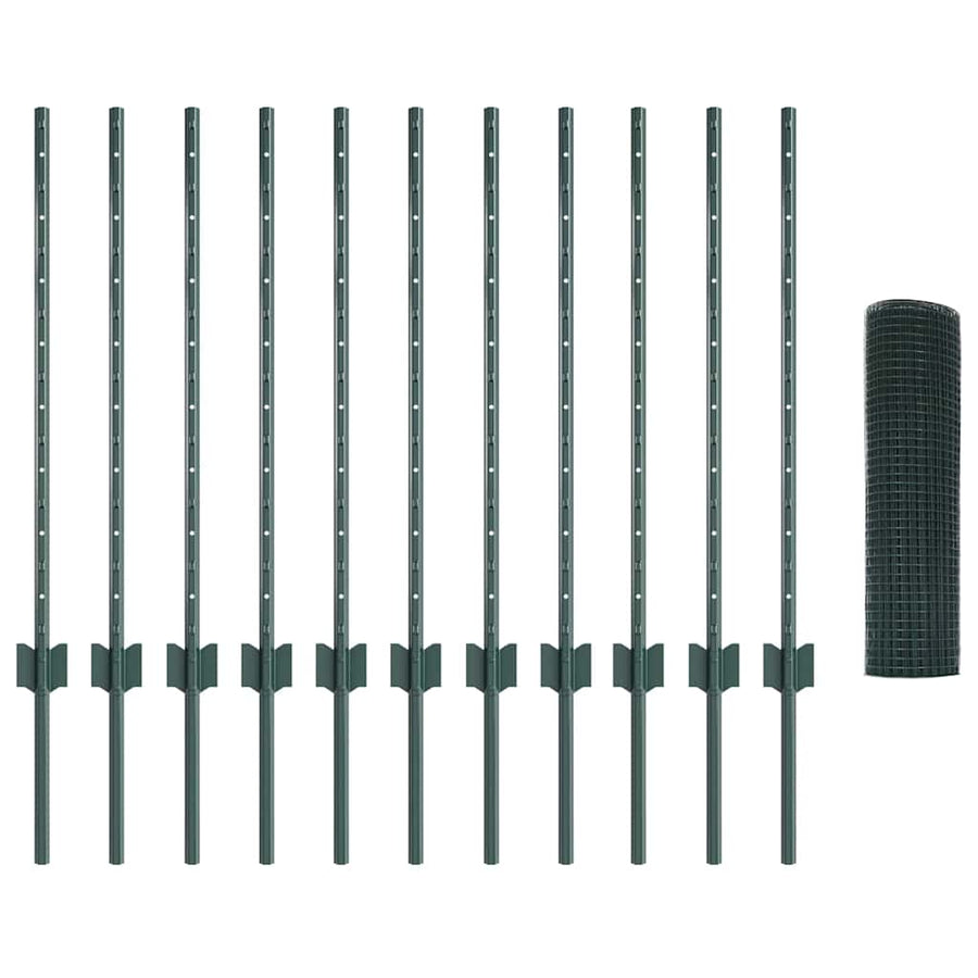 Hek Met Paal 0,8 X 25 M Staal En Pvc Groen 25 x 0,8 m omheining (1,6 x 1,6 cm gaas)