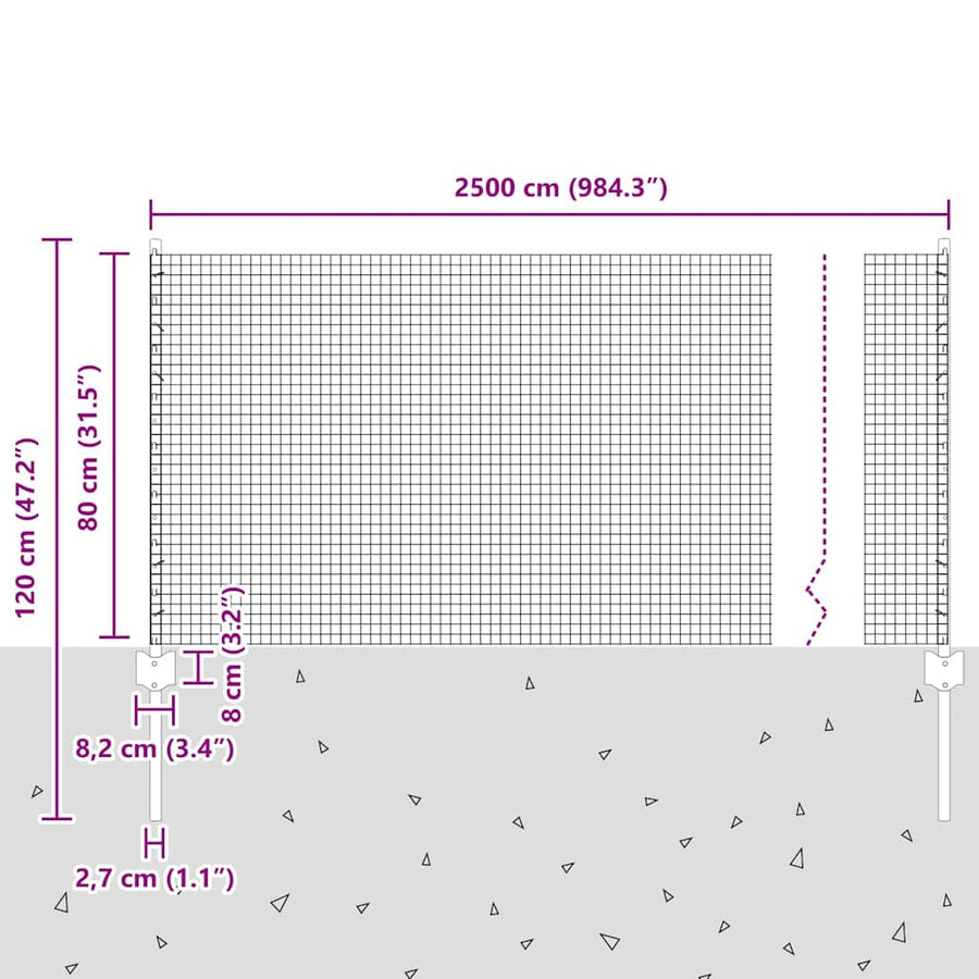 Hek Met Paal 0,8 X 25 M Staal En Pvc Groen 25 x 0,8 m hek (1,9 x 1,9 cm gaas)