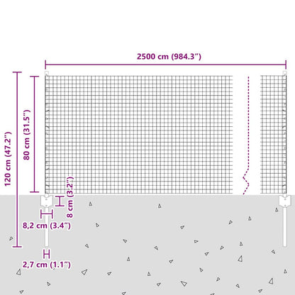 Hek Met Paal 0,8 X 25 M Staal En Pvc Groen 25 x 0,8 m hek (2,5 x 2,5 cm gaas)
