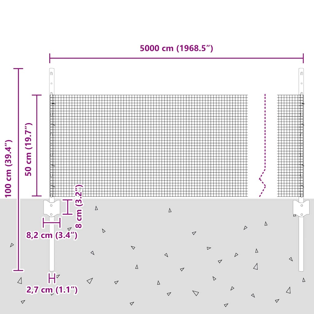 Hek Met Paal 0,5 X 50 M Staal En Pvc Groen 50 x 0,5 m hek (1,2 x 1,2 cm gaas)