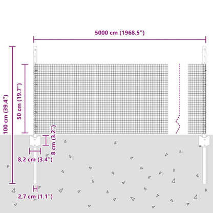 Hek Met Paal 0,5 X 50 M Staal En Pvc Groen 50 x 0,5 m hek (1,2 x 1,2 cm gaas)