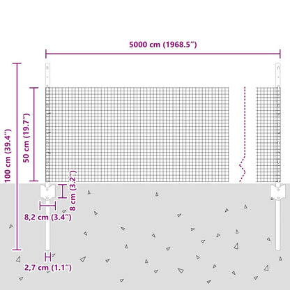Hek Met Paal 0,5 X 50 M Staal En Pvc Groen 50 x 0,5 m hek (1,6 x 1,6 cm maas)