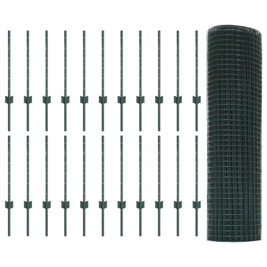 Hek Met Paal 0,5 X 50 M Staal En Pvc Groen 50 x 0,5 m hek (2,5 x 2,5 cm maas)