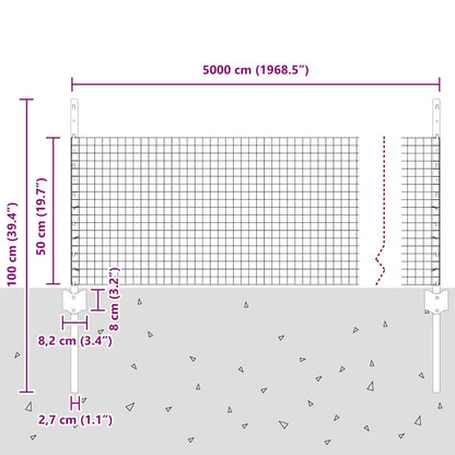 Hek Met Paal 0,5 X 50 M Staal En Pvc Groen 50 x 0,5 m hek (2,5 x 2,5 cm maas)