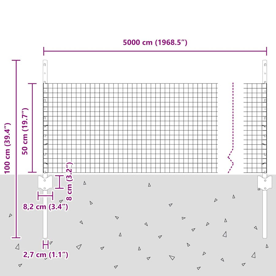 Hek Met Paal 0,5 X 50 M Staal En Pvc Groen 50 x 0,5 m hek (2,5 x 2,5 cm maas)