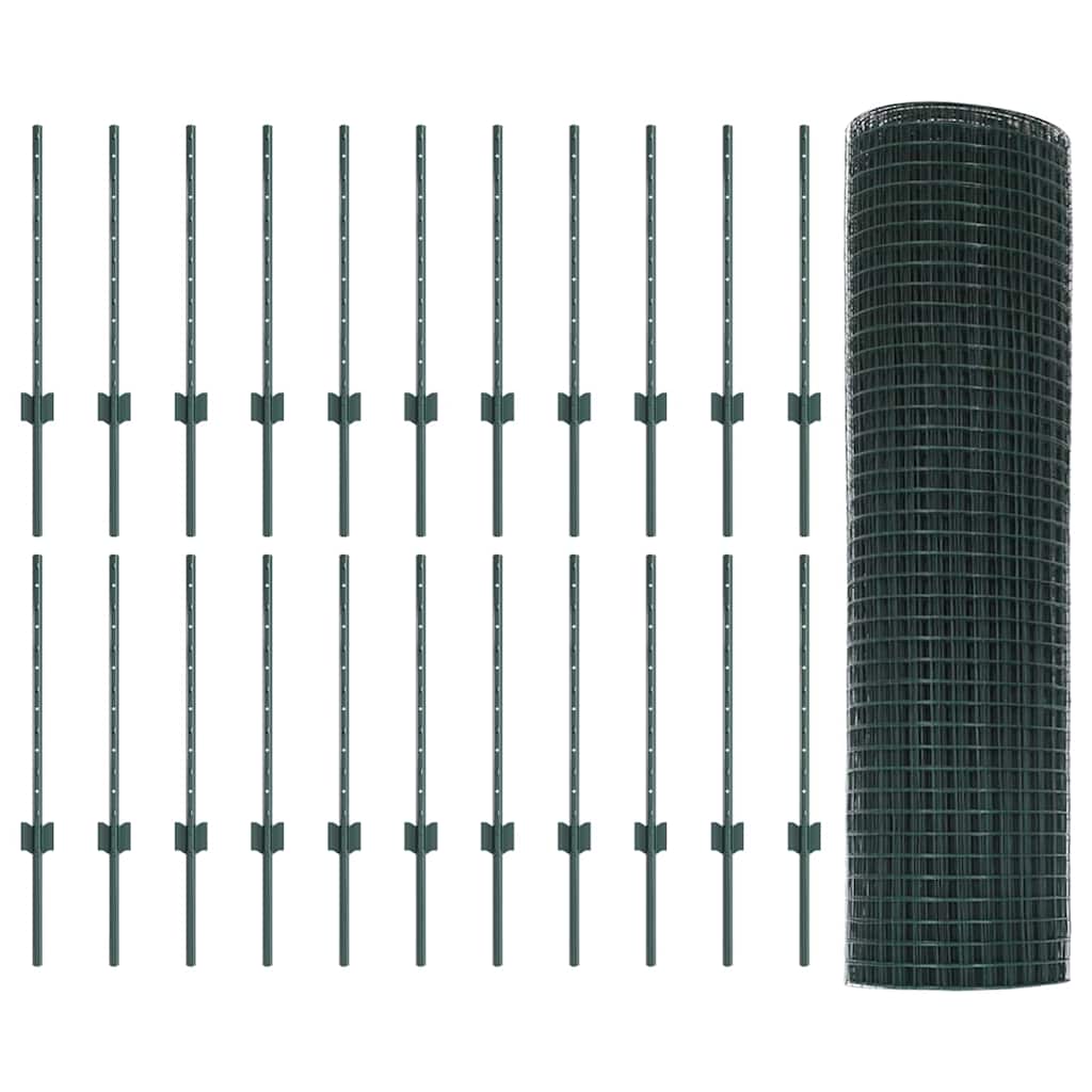 Hek Met Paal 0,6 X 50 M Staal En Pvc Groen 50 x 0,6 m omheining (1,2 x 1,2 cm gaas)