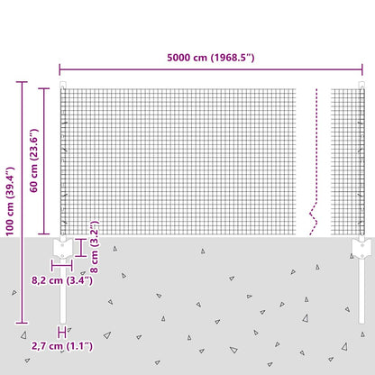 Hek Met Paal 0,6 X 50 M Staal En Pvc Groen 50 x 0,6 m hek (1,6 x 1,6 cm gaas)