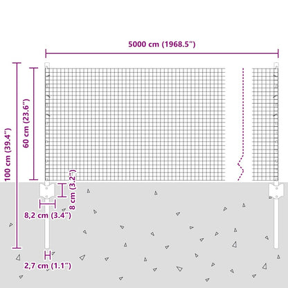 Hek Met Paal 0,6 X 50 M Staal En Pvc Groen 50 x 0,6 m hek (1,9 x 1,9 cm gaas)