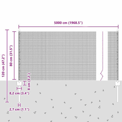Hek Met Paal 0,8 X 50 M Staal En Pvc Groen 50 x 0,8 m hek (1,2 x 1,2 cm gaas)