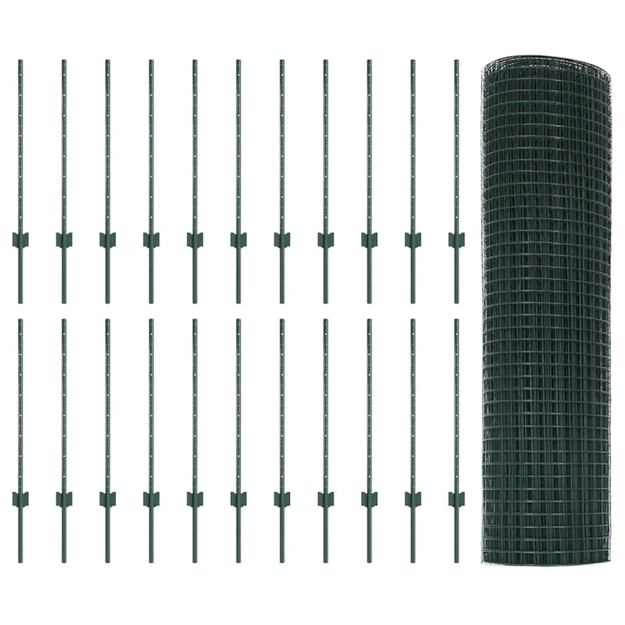 Hek Met Paal 0,8 X 50 M Staal En Pvc Groen 50 x 0,8 m hek (2,5 x 2,5 cm gaas)