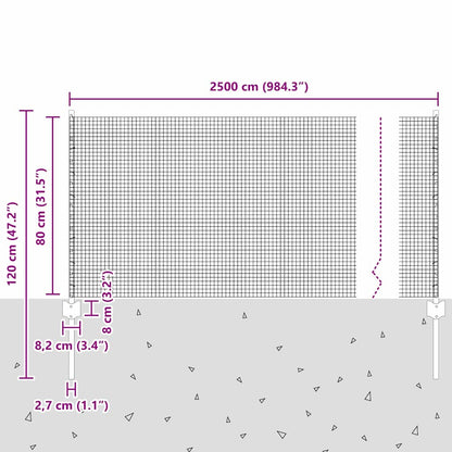 Hek Met Paal 0,8 X 100 M Staal En Pvc Groen 100 x 0,8 m hek (1,6 x 1,6 cm gaas)