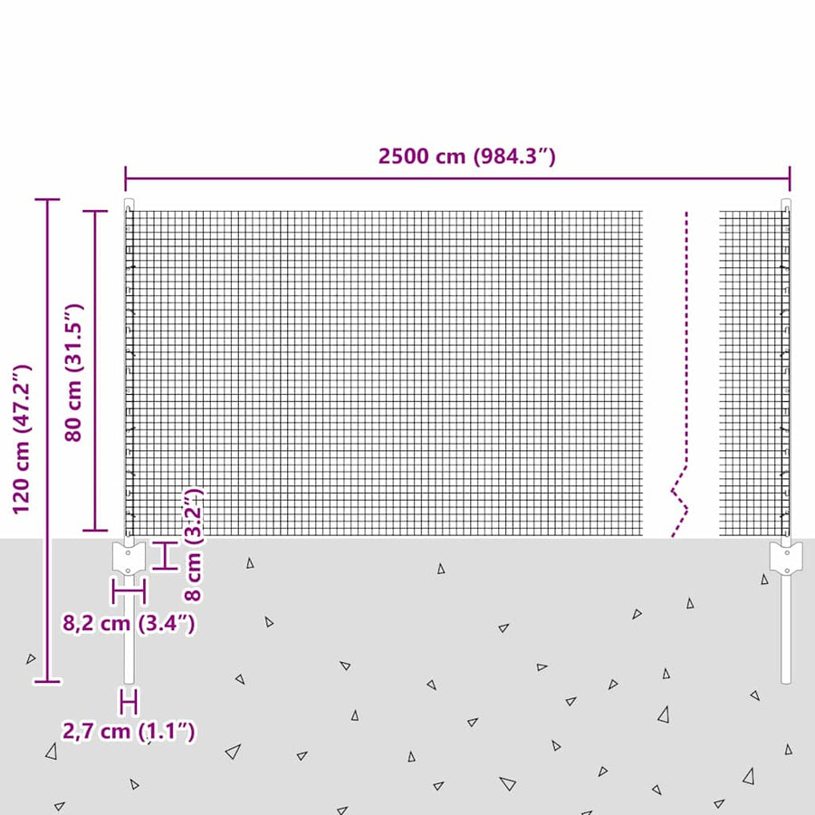 Hek Met Paal 0,8 X 100 M Staal En Pvc Groen 100 x 0,8 m hek (1,6 x 1,6 cm gaas)