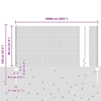 Hek Met Paal 0,8 X 100 M Staal En Pvc Groen 100 x 0,8 m hek (1,9 x 1,9 cm gaas)