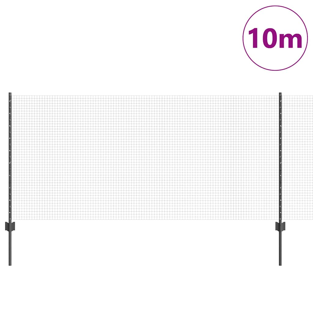 Hecke Met Palen 1 X 10 M Staal Grijs 10 x 1 m hek (1.9 x 1.9 cm gaas)
