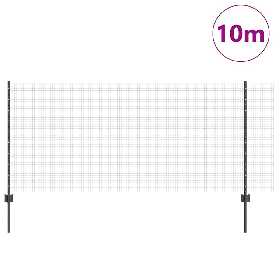 Hecke Met Palen 1 X 10 M Staal Grijs 10 x 1 m hek (1.9 x 1.9 cm gaas)