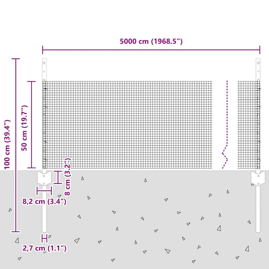 Hek met Paal Grijs 0,5 x 50 m Staal en PVC
