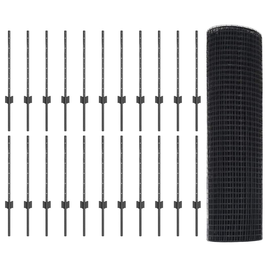 Hek met Paal Grijs 0,5 x 50 m Staal en PVC