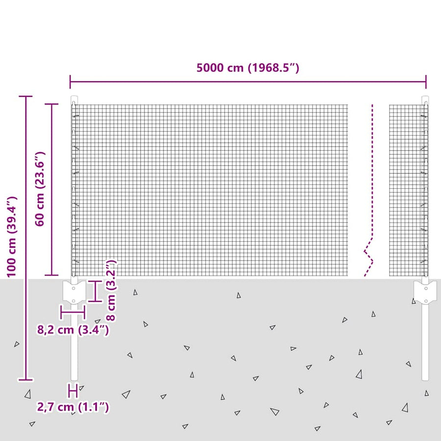 Hek met Paal Grijs 0,6 x 50 m Staal en PVC