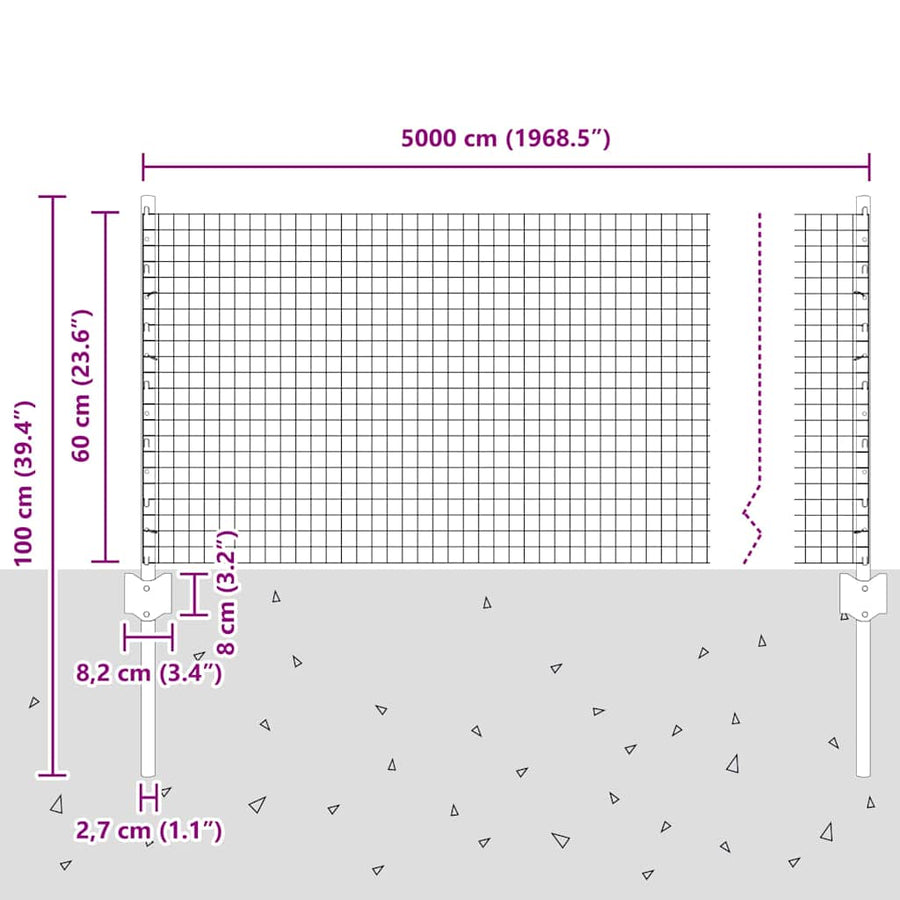 Hek met Paal Grijs 0,6 x 50 m Staal en PVC