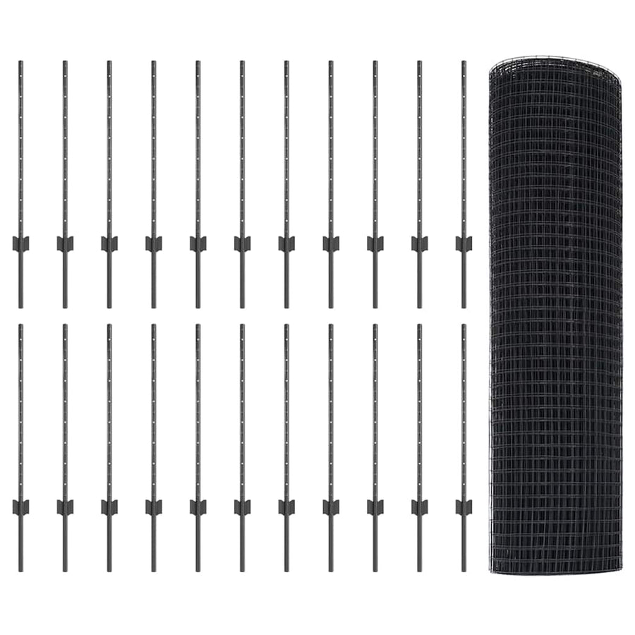Hek met Paal Grijs 0,8 x 50 m Staal en PVC