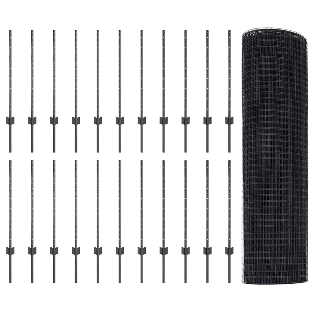Hek met Paal Grijs 0,8 x 50 m Staal en PVC