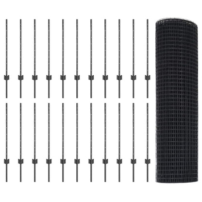 Hek met Paal Grijs 0,8 x 50 m Staal en PVC