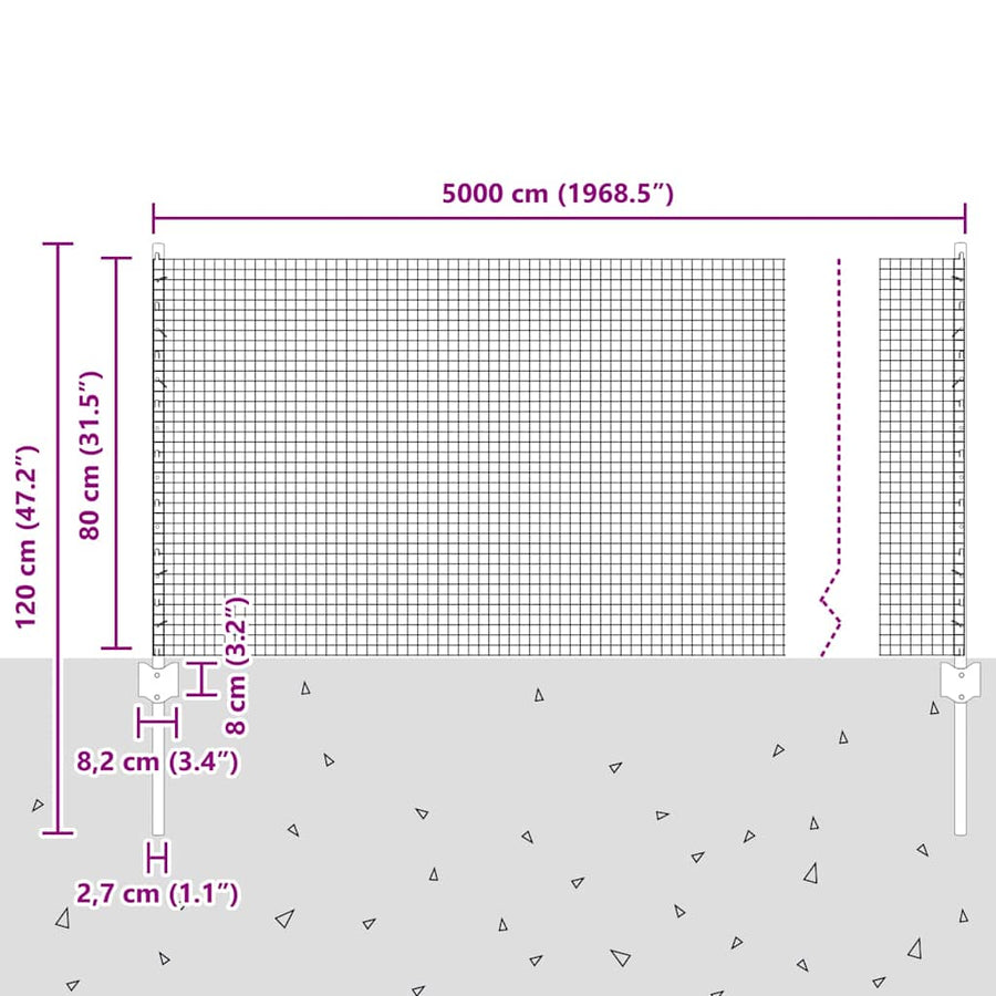 Hek met Paal Grijs 0,8 x 50 m Staal en PVC