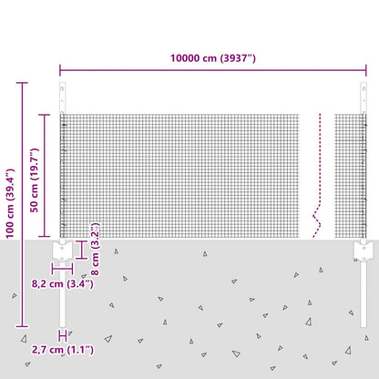 Hek Met Paal 0,5 X 100 M Staal En Pvc Grijs 100 x 0,5 m hek (1,2 x 1,2 cm gaas)