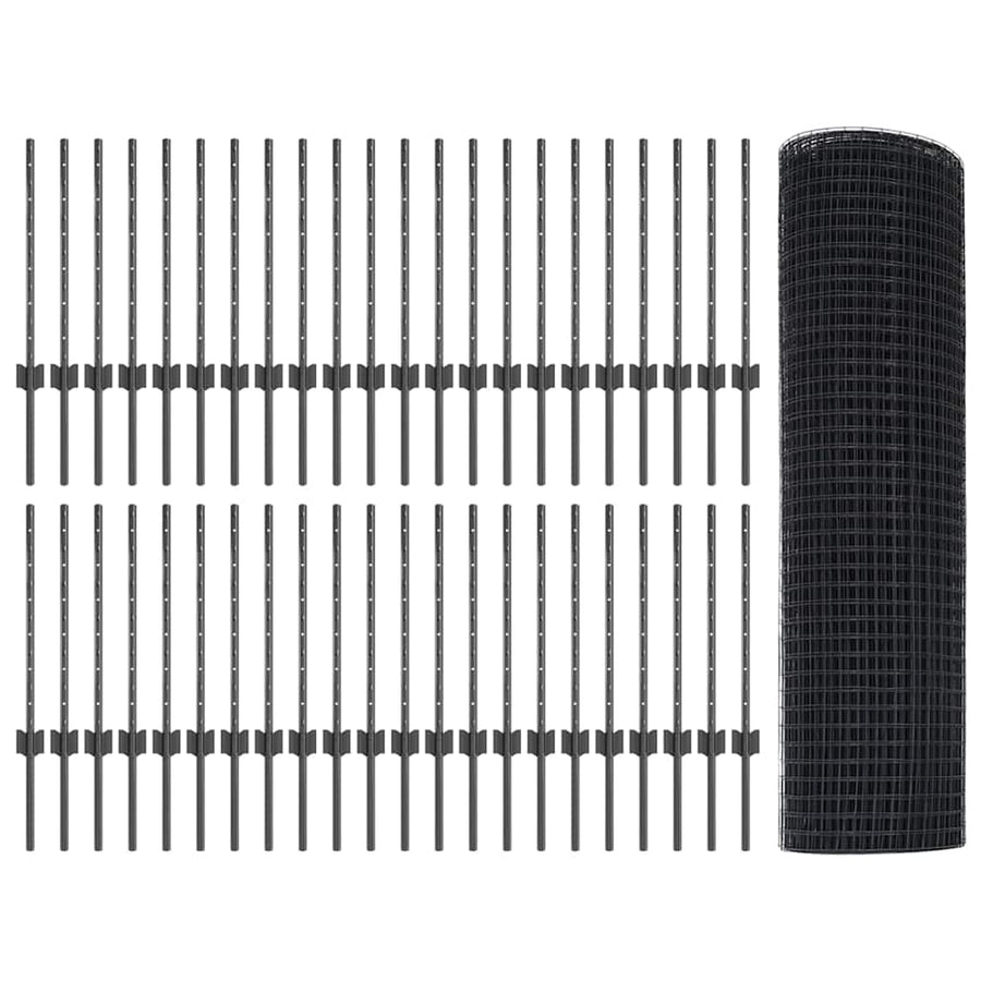 Hek Met Paal 0,5 X 100 M Staal En Pvc Grijs 100 x 0,5 m hek (1,6 x 1,6 cm gaas)