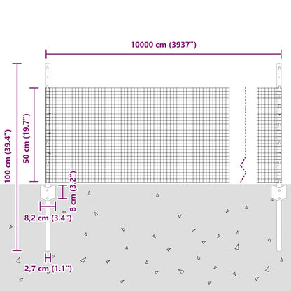 Hek Met Paal 0,5 X 100 M Staal En Pvc Grijs 100 x 0,5 m hek (1,6 x 1,6 cm gaas)