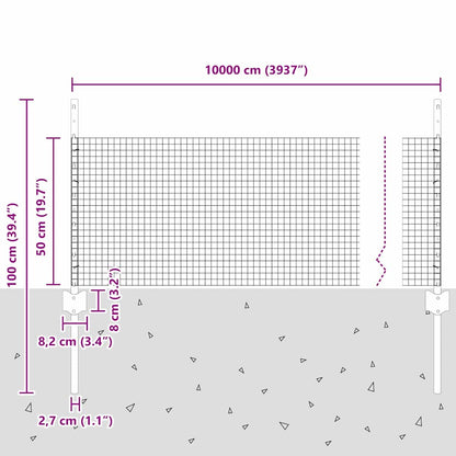 Hek Met Paal 0,5 X 100 M Staal En Pvc Grijs 100 x 0,5 m omheining (1,9 x 1,9 cm gaas)