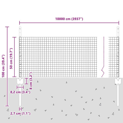 Hek Met Paal 0,5 X 100 M Staal En Pvc Grijs 100 x 0,5 m hek (2,5 x 2,5 cm maaswijdte)