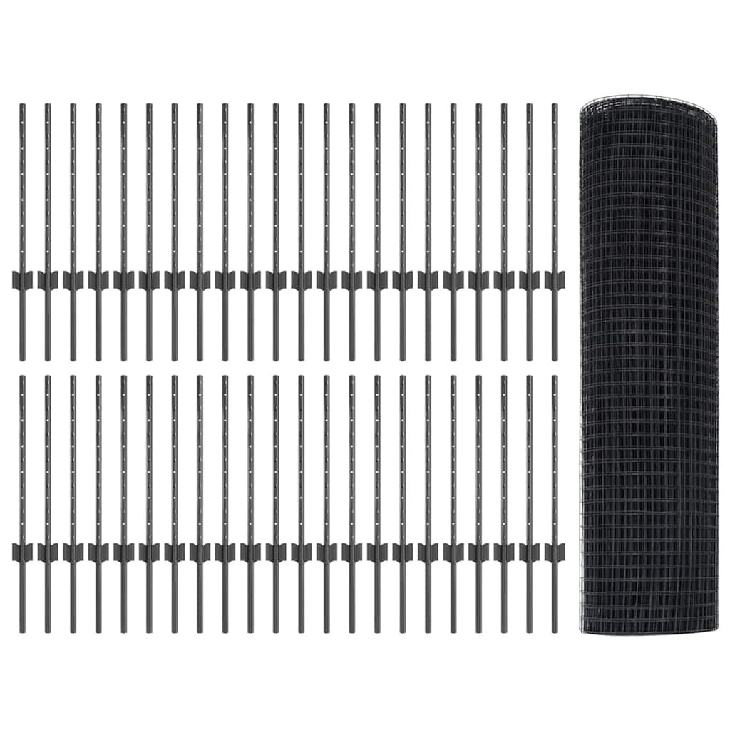 Hek Met Paal 0,6 X 100 M Staal En Pvc Grijs 100 x 0,6 m hek (1,6 x 1,6 cm gaas)