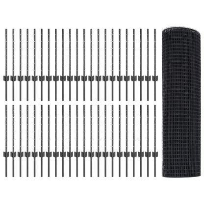 Hek Met Paal 0,6 X 100 M Staal En Pvc Grijs 100 x 0,6 m omheining (2,5 x 2,5 cm gaas)