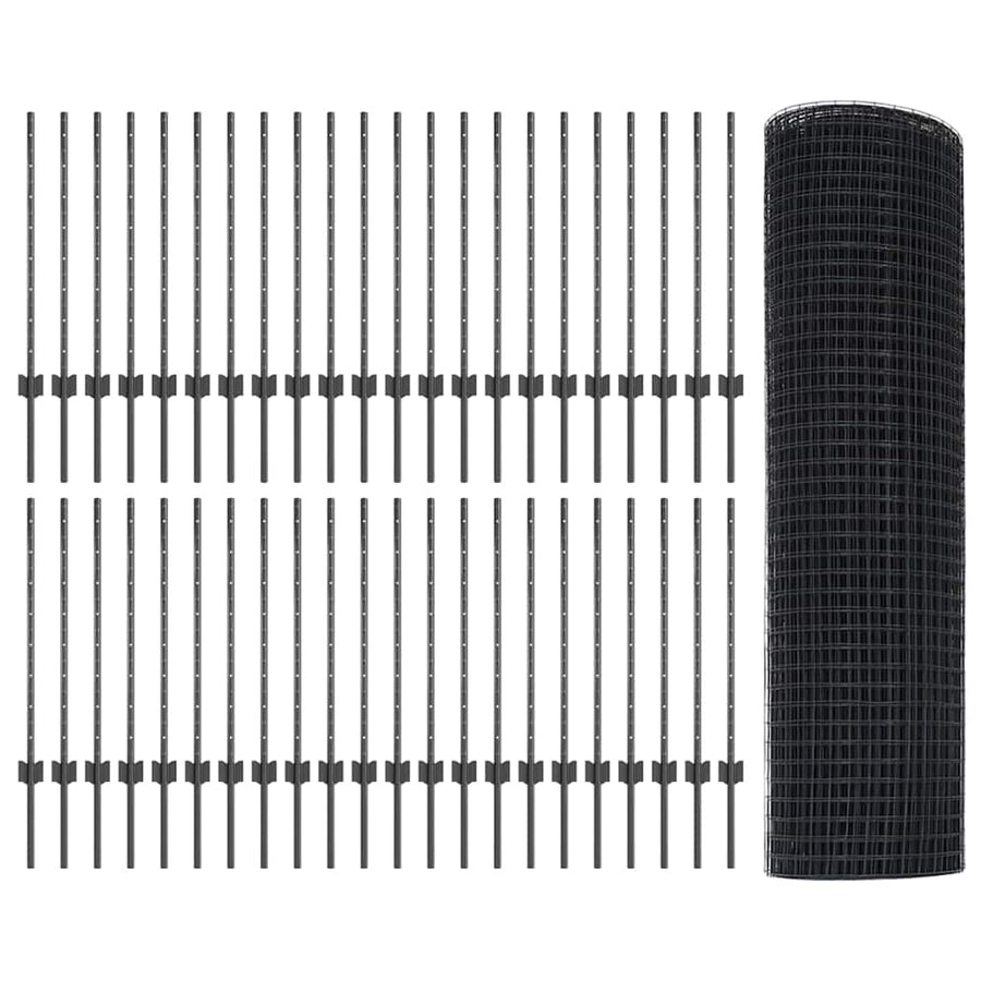 Hek met Paal Grijs 0,8 x 100 m Staal en PVC