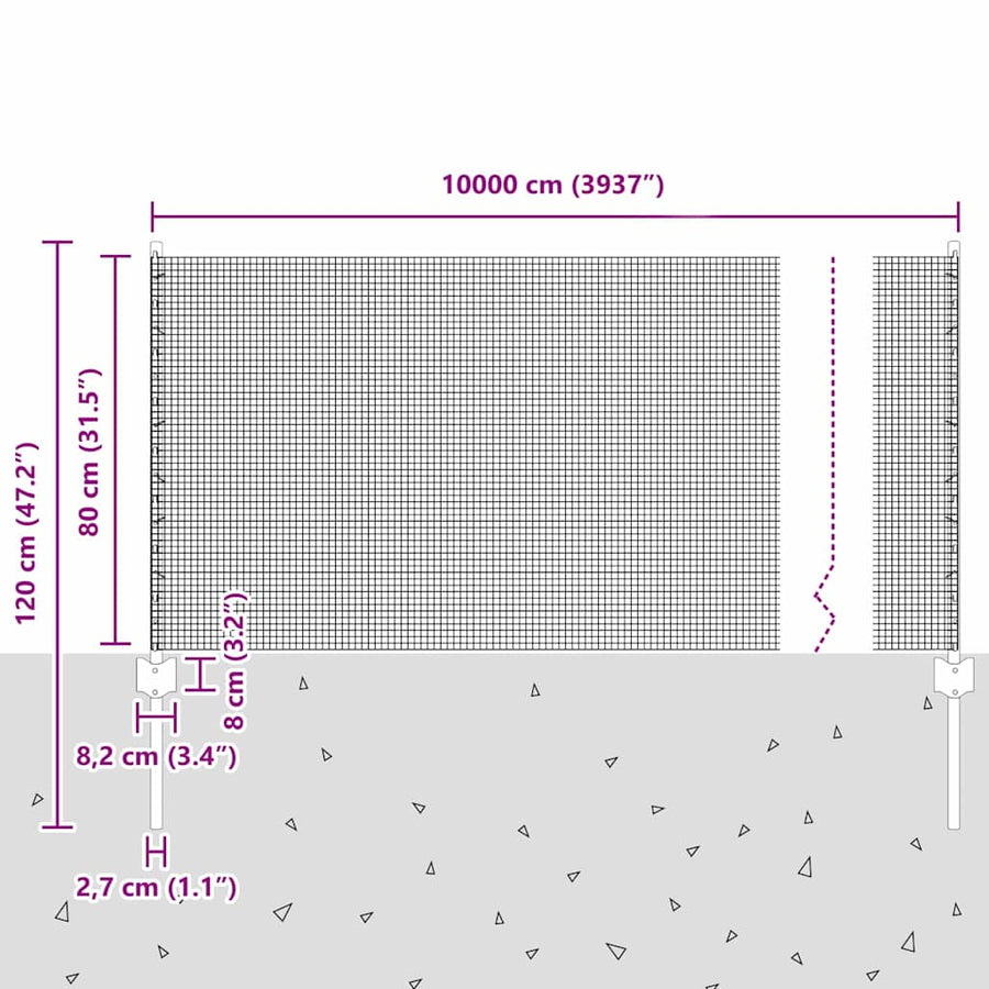 Hek met Paal Grijs 0,8 x 100 m Staal en PVC