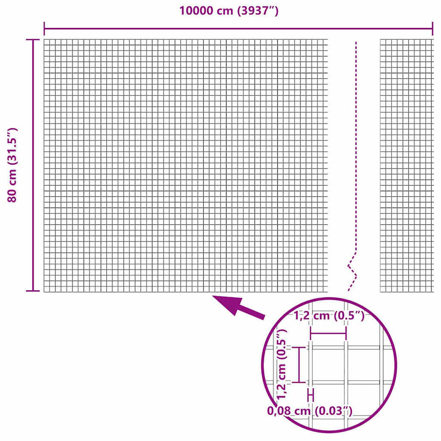 Hek met Paal Grijs 0,8 x 100 m Staal en PVC