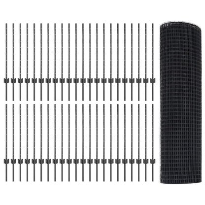 Hek met Paal Grijs 0,8 x 100 m Staal en PVC