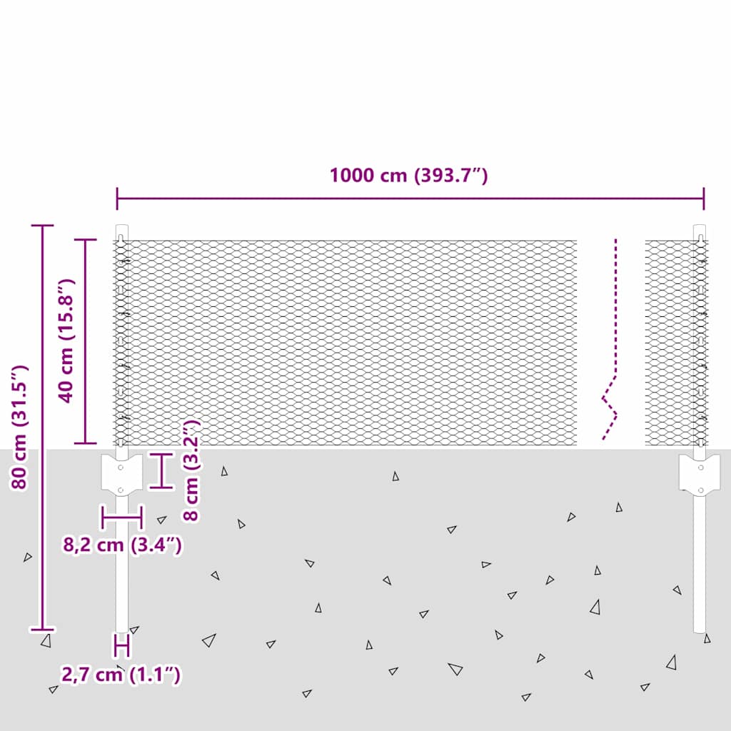 Hek met Paal Groen 0,4 x 10 m Staal en PVC