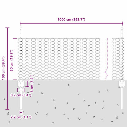 Hek met Paal Groen 0,5 x 10 m Staal en PVC