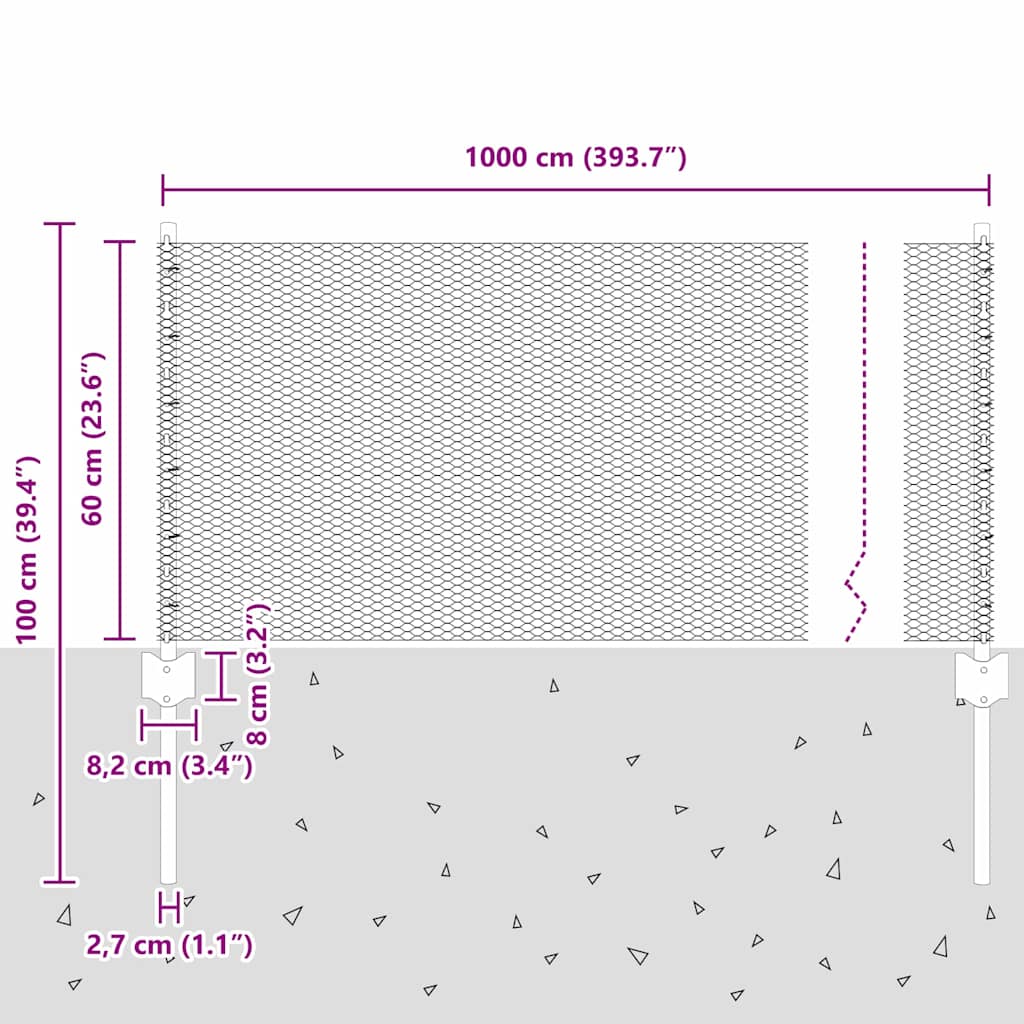 Hek met Paal Groen 0,6 x 10 m Staal en PVC